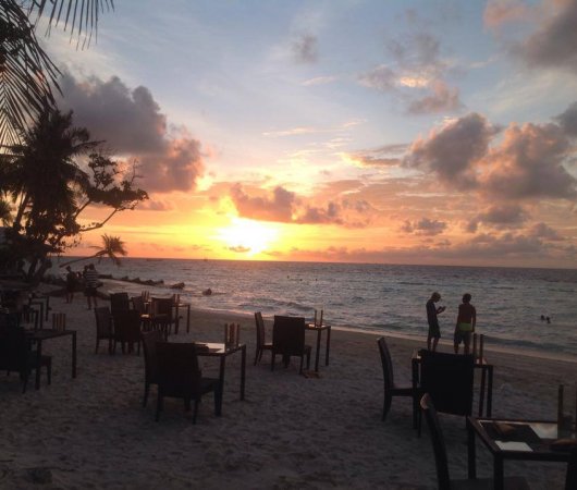 aquarev-plongee-sous-marine-maldives-sejour-hotel-arena-beach-and-spa-restauration-sur-plage-coucher-de-soleil